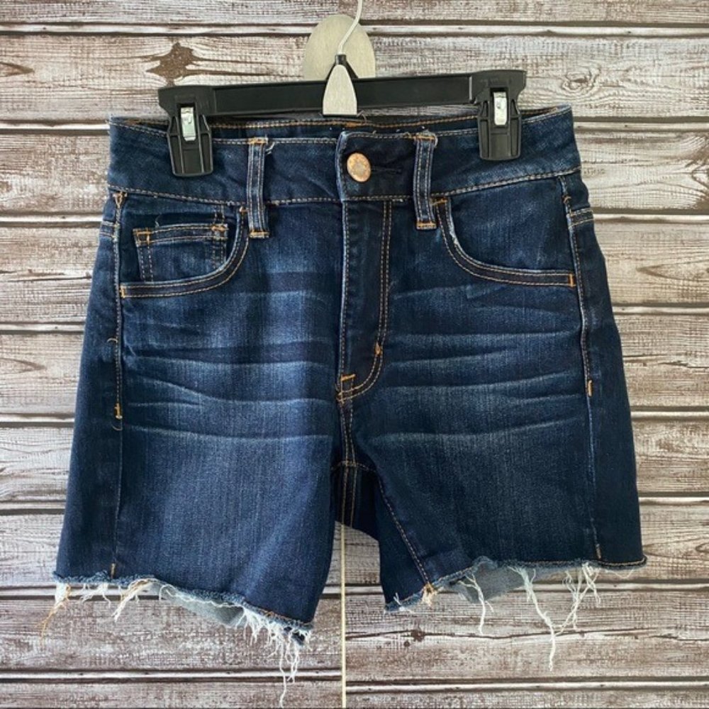 American Eagle Women's  Hi-Rise Shortie Jean Shorts Size 0 Super Stretch‎ Blue